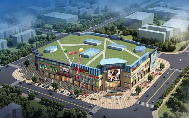 Hero slide, aerial commercial complex rendering, financing showcase visual