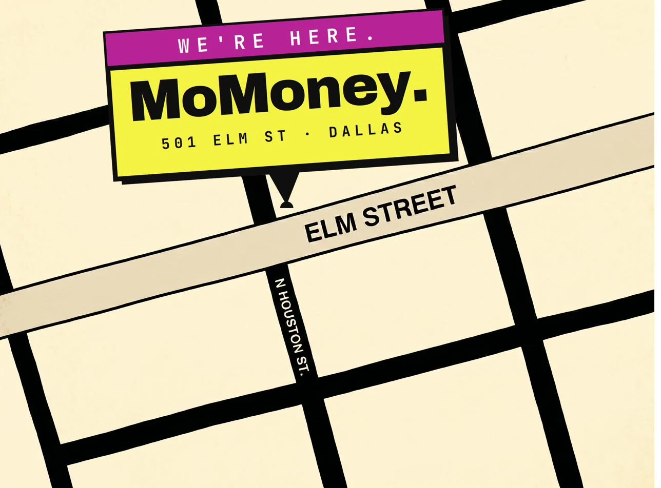 Map showing 钱币实验馆's location at Elm Street and N Houston Street in 城市中心, marked with a 钱币实验馆 pin.