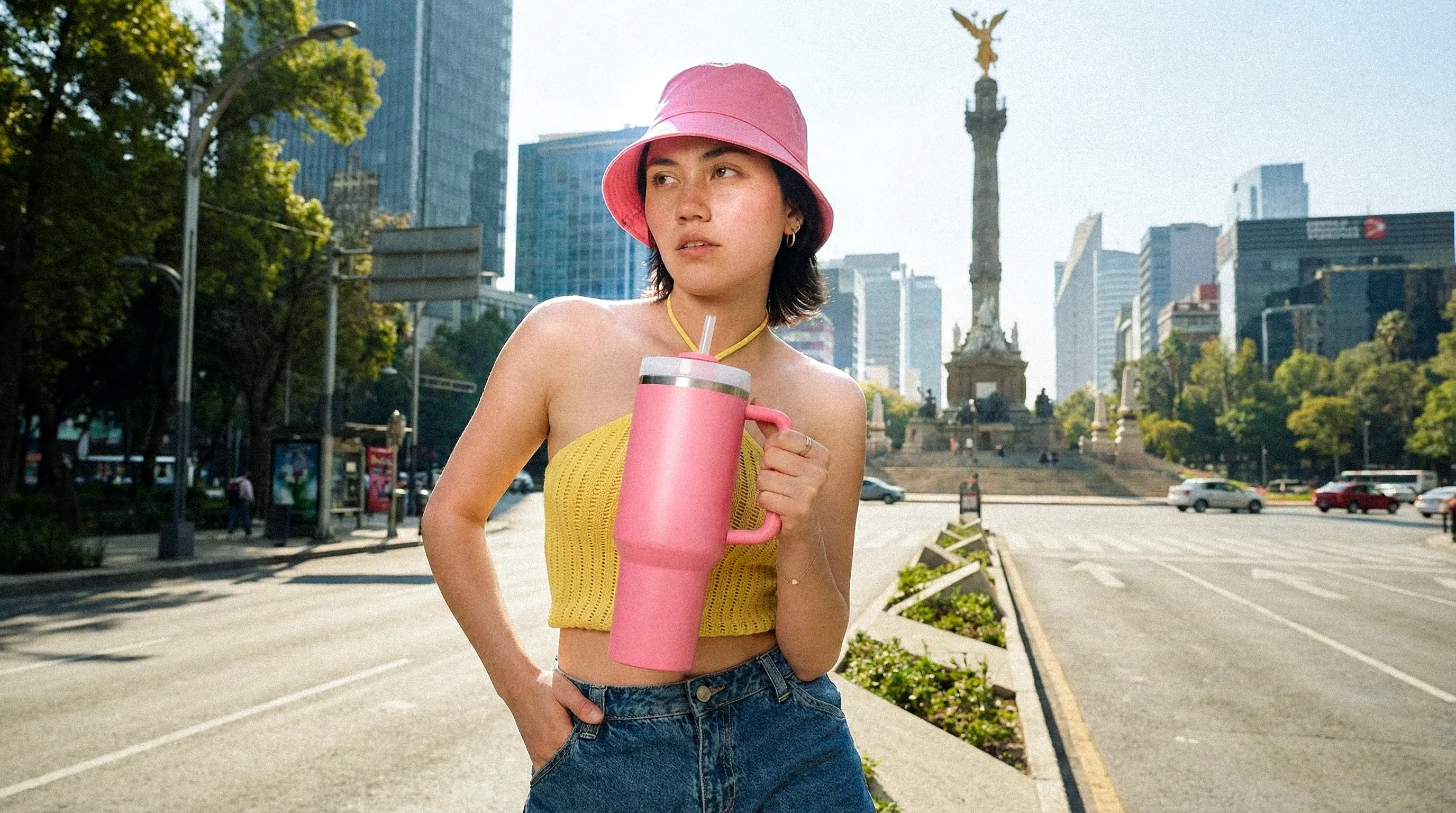 Influencers posing in Reforma, Mexico City